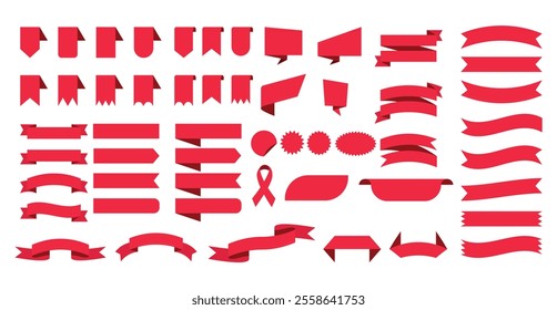 Red ribbon banners collection. Big ribbons set. Ribbons collection isolated on white background. Royal ribbons set for promotion design. Vector graphic. stock illustration