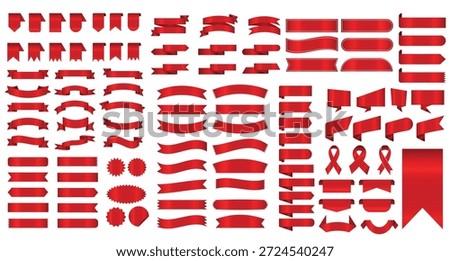 Red ribbon banners collection. Big ribbons set. Ribbons collection isolated on white background. Royal ribbons set for promotion design. Vector graphic. stock illustration