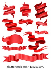Red ribbon banners collection for illustration Holiday poster and card. Vector element for Christmas New Year and Birthday.