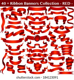 Red Ribbon Banners Collection Isolated on white. Vector 