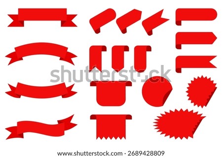 Red ribbon banners collection set. Royal ribbons set for promotion shopping sale and discount offer design. Flat vector illustration design isolated on white background.