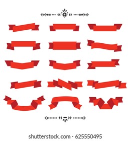 Red ribbon banners design element set on white background