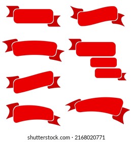 Red ribbon banners and flags. Retro bend tape, vintage banner flag and curved banner isolated flat vector set. Decorative ribbons and streamers.