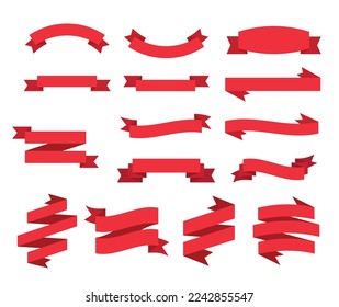 Red ribbon banners isolated on white background. Red tapes. Paper tags labels. Vector stock