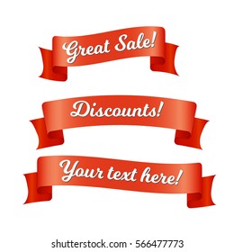 Red ribbon banners set. Beautiful blank for decoration graphic. Old vintage style design. Premium decorative elements isolated on white background. Template collection labels Vector illustration