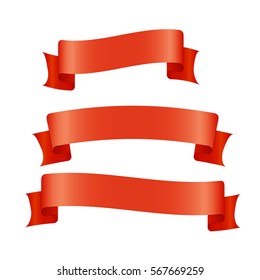 Red ribbon banners set. Beautiful blank for decoration graphic. Old vintage style design. Premium decorative elements isolated on white background. Template collection labels Vector illustration