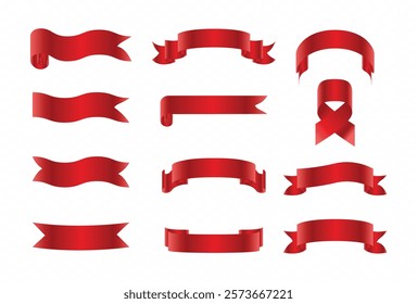 Red Ribbon Banners Set Design Elements on white background