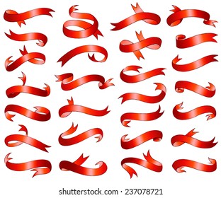 Red ribbon banners set in vector illustration