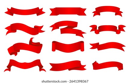 Red ribbon banners set. Vector illustration for advertising luxury style. vector
