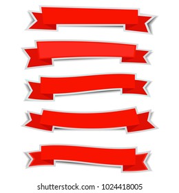 Red ribbon banners sticker with shadow on white background,eps10