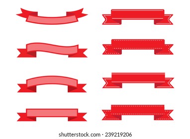 Red ribbon banners.Collection of red ribbons.Vector illustration.