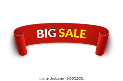 Red ribbon big sale tag sticker. Label big sale price isolated promotion discount offer.