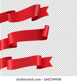 Red Ribbon Big Set Isolated Transparent Background With Gradient Mesh, Vector Illustration
