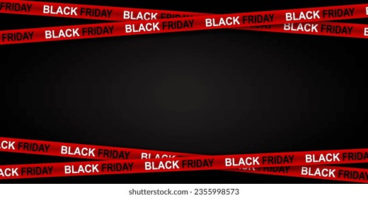 
Red ribbon for black Friday sale on black background. Crossed ribbons. Big sale. Graphic elements. Vector illustration.