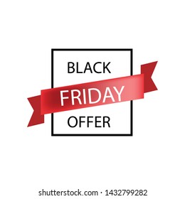 Red ribbon with black stroke frame. Friday Sale banner template design. Big sale special offer. Red Friday Special offer banner for poster, flyer, brochure, sticker. Vector illustration.
