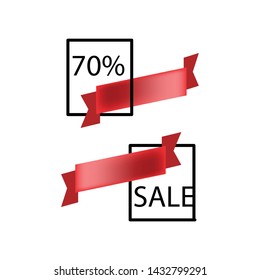 Red ribbon with black stroke frame. Friday Sale banner template design. Big sale special offer. Red 70 % Friday Special offer banner for poster, flyer, brochure, sticker. Vector illustration.