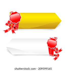 Red ribbon and blank banner