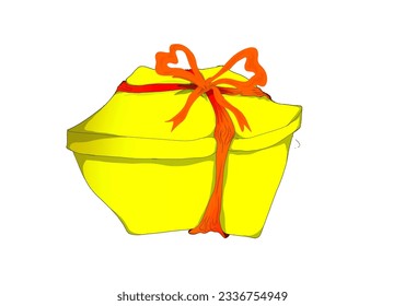 A red ribbon -bonded gift box with a white background