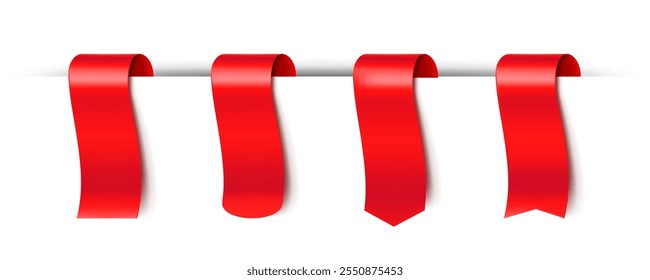 Red ribbon bookmarks vector set.