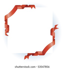Red ribbon border edge wrapping around white shadowed surface
