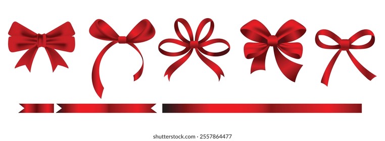 Red Ribbon Border, Red Silk Ribbon vector, red bow