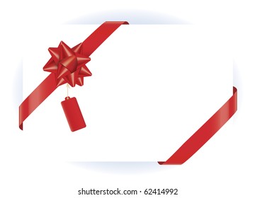 Red ribbon and bow around shaded white copy space box