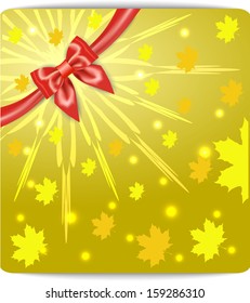 Red ribbon with bow, Autumn background