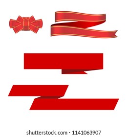 Red Ribbon, Bow and Ribbon Banners. Vector Design Elements Set for Web Design, Banners, Presentations or Business Cards, Flyers, Brochures and Posters.