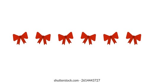 Red ribbon bow border frame. Holiday celebration, gift, birthday, anniversary, promotion concepts. Flat decorative vector design isolated illustration.
