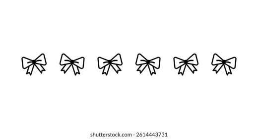 Red ribbon bow border frame. Holiday celebration, gift, birthday, anniversary, promotion concepts. Outlined decorative vector design isolated illustration.