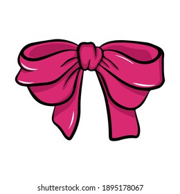 Red ribbon bow. Christmas decoration.  Vector illustration, isolated on a white background.