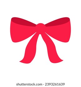 Red ribbon bow Christmas icon in flat style. Vector flat illustration of ribbon bow for decoration