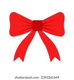 Red ribbon bow Christmas icon in flat style. Vector flat illustration of ribbon bow for decoration
