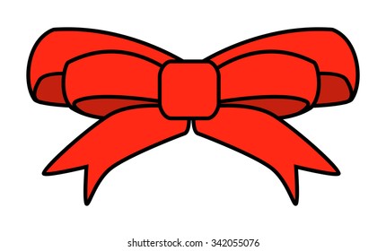 red ribbon bow for christmas present symbol design. Vector illustration isolated on white background.