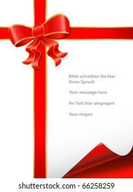 red ribbon with bow and red corner on white background - vector illustration