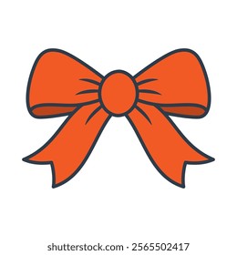 Red ribbon bow with a dark outline, perfect for celebratory designs. Vector illustration