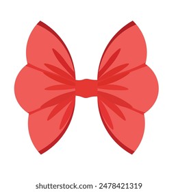 Red ribbon bow decoration vector, red bowknot image, simple bowtie isolated on white background