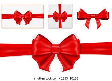 Red ribbon bow as decorations. Vector 3d illustration isolated on white background
