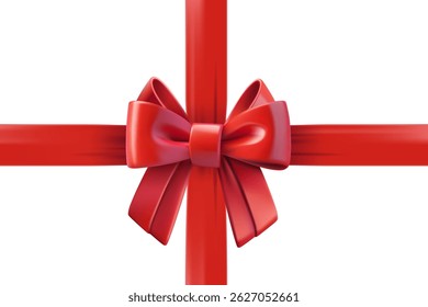 Red ribbon with a bow. Design template. 3d vector illustration