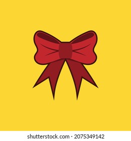 Red ribbon. red bow. Flat design vector illustration.