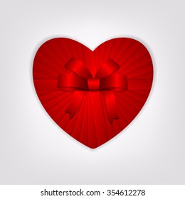 Red ribbon and bow formed to be gift of heart for valentine day, vector illustration