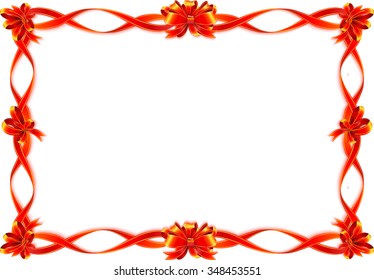 Red ribbon and bow frame floral,  vector