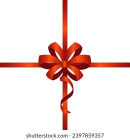 Arco de cinta roja para el embalaje de la caja de regalo. Isolación, ilustración vectorial.
