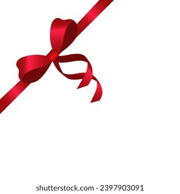 Red ribbon bow for gift box packaging. Isolate, vector illustration.