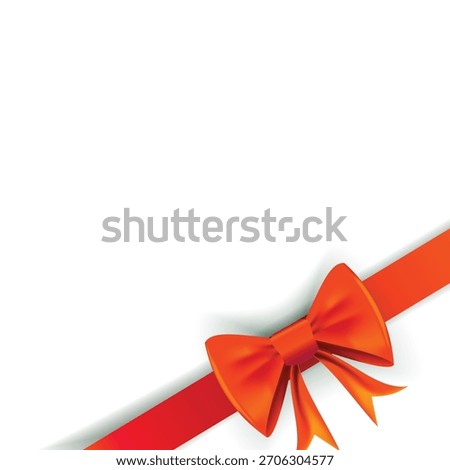 Red ribbon bow, gift wrap, diagonal design, present decoration, festive vector, isolated, bright holiday art