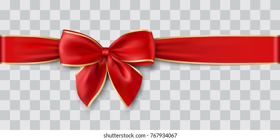 Red Ribbon And Bow With Gold For Christmas, Vector Illustration