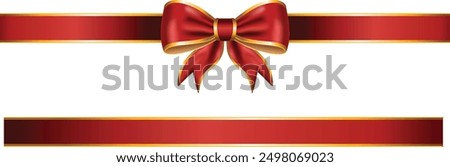 Red ribbon bow with gold trim and straight horizontal border