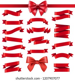 Red Ribbon And Bow With Gradient Mesh, Vector Illustration