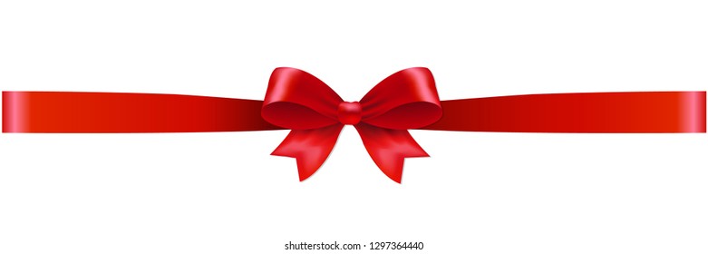 Red Ribbon With Bow With Gradient Mesh, Vector Illustration