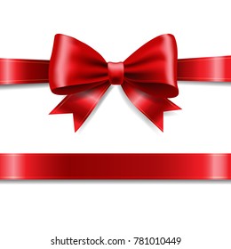 Red Ribbon Bow With Gradient Mesh, Vector Illustration